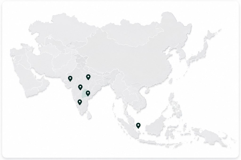 Map of Asia showing NiVan Foundation locations