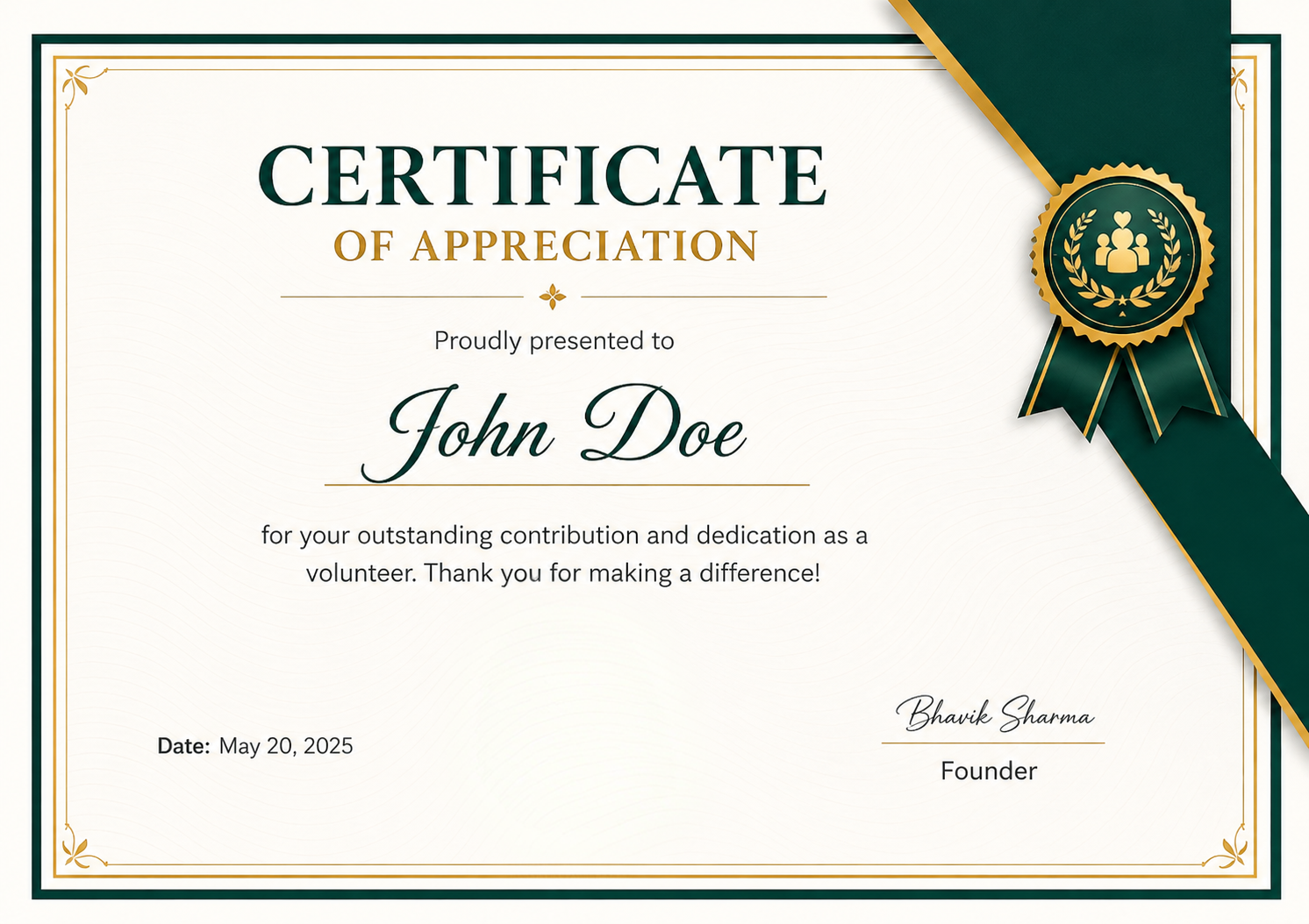 Sample Certificate of Appreciation